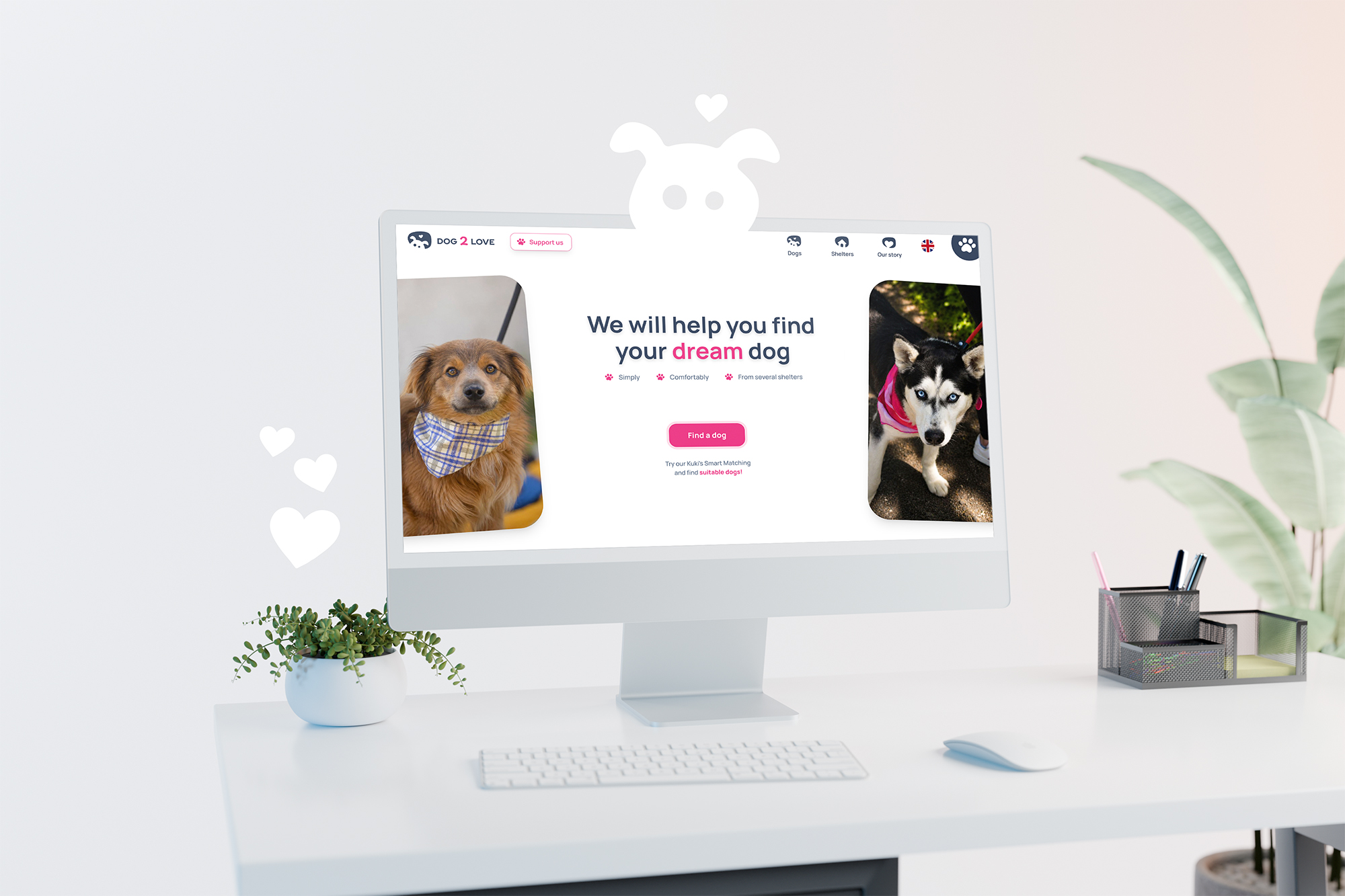 Dog2Love website on a desk display