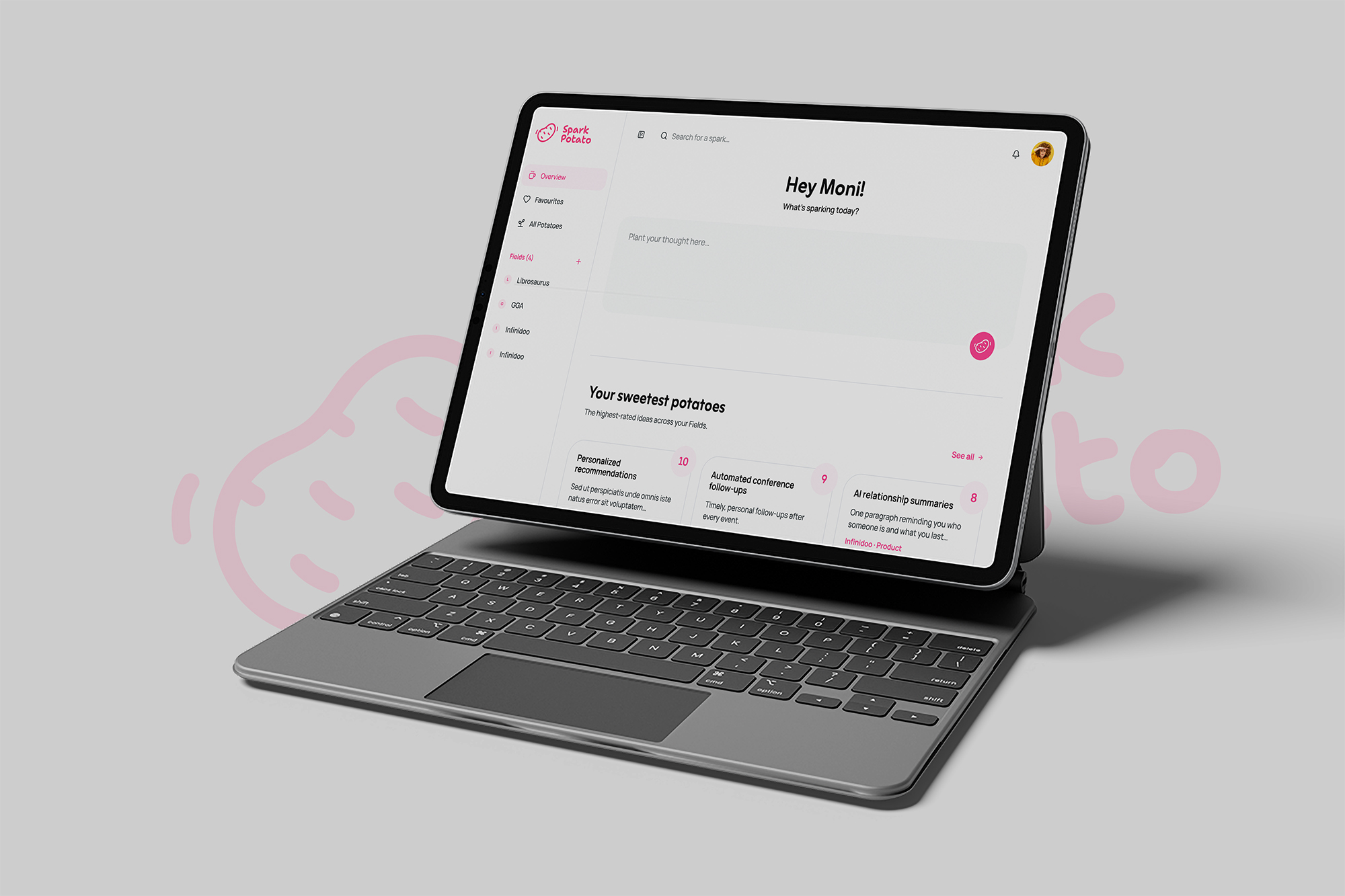 SparkPotato dashboard on a tablet
